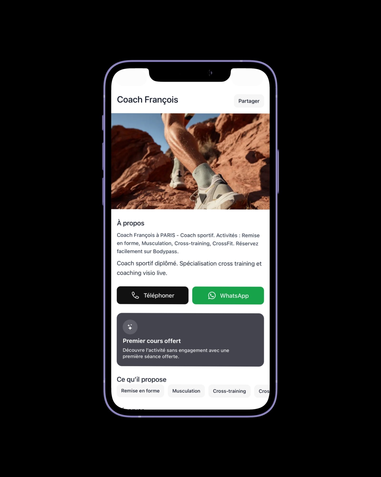 Capture d’écran de la réservation pour salle de sport sur Bodypass Pro